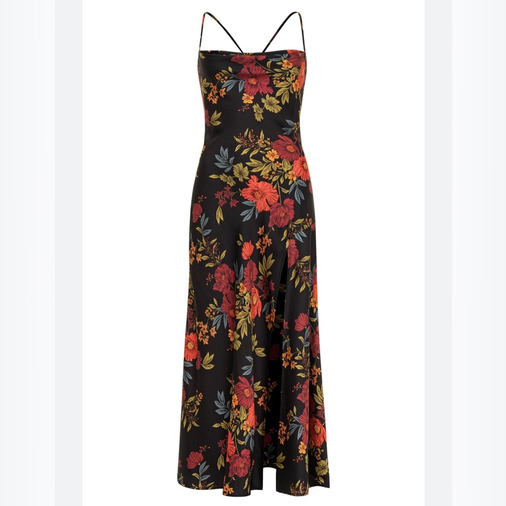 12th Tribe Natalia Black Floral Maxi Dress